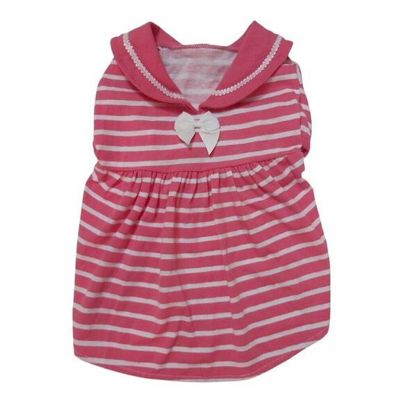 EUC Blueberry Large Pink & White Striped Dog Dress with Pink Collar & White Bow - Picture 1 of 6